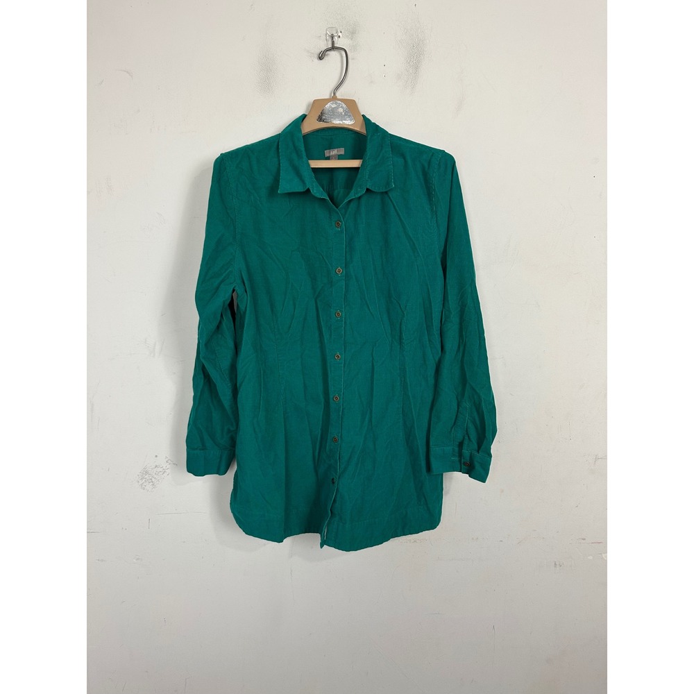 J. Jill Womens Large Teal Green Corduroy Button Down Shirt Long Sleeve Cotton